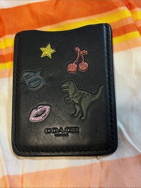 Coach Black Leather Card & Key Holder with Colorful Glitter Patches
